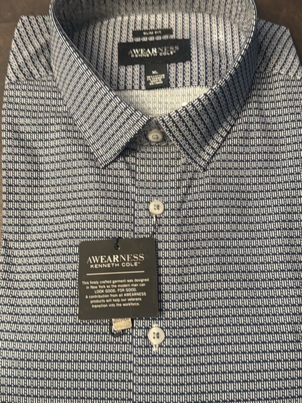 Kenneth Cole Men's Navy and White Patterned Button-Down Shirt